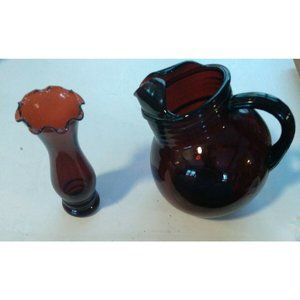 Vintage Anchor Hocking Royal Ruby "Roly Poly" Tilt Rest Ball Pitcher c. 1940's